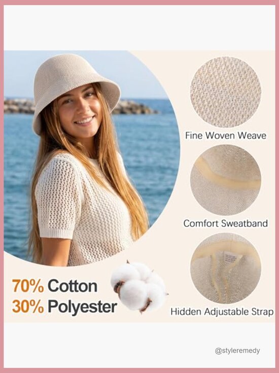Crochet Bucket Hat, Adjustable Foldable Fisherman Hat, Lightweight Packable Sun main image 6